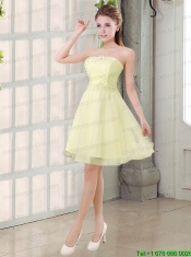 Champagne A Line Strapless Appliques Junior Dress