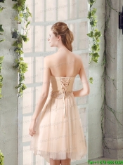 Champagne A Line Strapless Appliques Junior Dress
