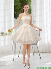 Champagne Chiffon Lace Up Christmas Party Dress for 2015