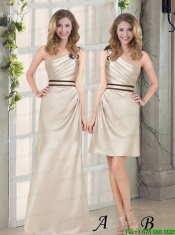 Column One Shoulder Ruching Belt Bridesmaid Dress for 2015