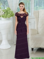 Column Ruching Floor Length 2015 Elegant Dark Purple Prom Dress
