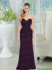 Column Ruching Floor Length 2015 Elegant Dark Purple Prom Dress