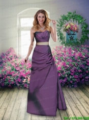Eggplant Purple Sweetheart Taffeta Column Prom Dresses with Ruching