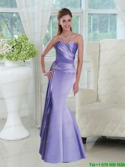 Elegant Lavender Sweetheart Ruched Prom Dress with Beads