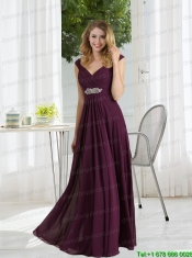 Empire 2015 Dark Purple Ruching Prom Dress with Cap Sleeves