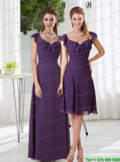 Empire 2015 Purple Ruching Christmas Party Dress with Cap Sleeves