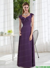 Empire 2015 Purple Ruching Christmas Party Dress with Cap Sleeves