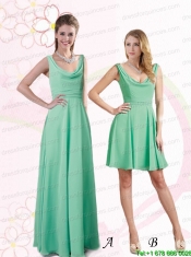 Empire Ruching  2015 Apple Green Mini Length Christmas Party Dress with V Neck