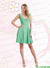 Empire Ruching  2015 Apple Green Mini Length Christmas Party Dress with V Neck