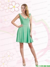 Empire Ruching 2015 Apple Green Mini Length Christmas Party Dress with V Neck