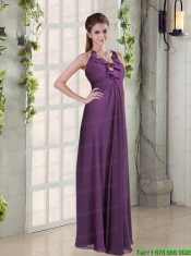Empire Ruffles Halter 2015 Bridesmaid Dress in Purple