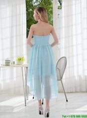 Empire Strapless Hand Made Flowers Bridesmaid Dress with High Low