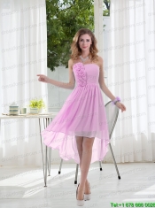 Empire Strapless Hand Made Flowers Bridesmaid Dress with High Low