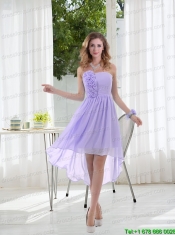 Empire Strapless Hand Made Flowers Bridesmaid Dress with High Low