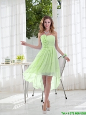 Empire Strapless Hand Made Flowers Bridesmaid Dress with High Low