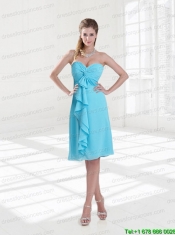 Empire Sweetheart Ruching Knee Length 2015 Baby Blue Prom Dresses