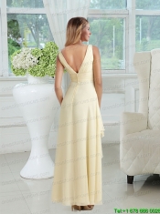 Empire V Neck Chiffon Prom Dress with Appliques and Ruching