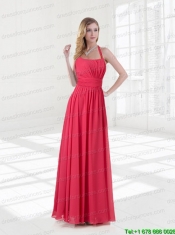 Halter Empire 2015 Coral Red Prom Dresses with Ruching