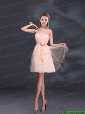 Halter Hand Made Flowers Prom Dresses with Mini Length
