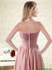 Halter Ruching and Handmade Flowers Empire Chiffon Prom Dresses