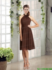 Halter Ruching Empire Hand Made Flowers 2015 Christmas Party Dress