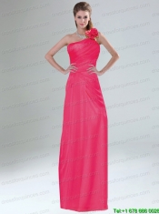 Hand Made Flowers Decorated One Shoulder Prom Dress