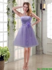 Handmade Flower Strapless Lace Prom Dress with Mini Length