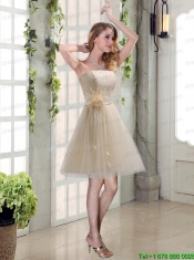 Handmade Flower Strapless Lace Prom Dress with Mini Length
