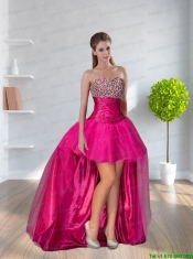 High-low Sweetheart Hot Pink Junior Dresses With Beading
