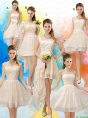 Lace High Low Short Sleeves Junior Dress with One Shoulder
