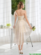 Lace High Low Short Sleeves Junior Dress with One Shoulder