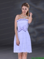 Lavender A Line Strapless Prom Dress with Bowknot