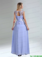 Lavender Belt and Lace Empire 2015 Prom Dress with Bateau