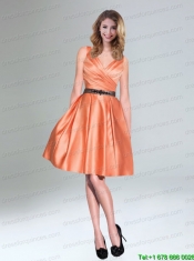 Low Price Orange Taffeta Short V Neck Prom Dresses