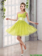 Natural One Shoulder A Line Ruching Lace Up Prom Dress