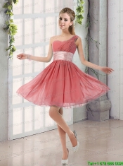 Natural One Shoulder A Line Ruching Lace Up Prom Dress