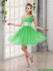 Natural One Shoulder A Line Ruching Lace Up Prom Dress