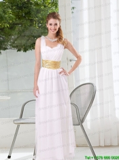 Natural White Empire Straps Ruching Junior Dresses