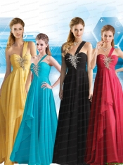 New Style Empire Chiffon 2015 Beading Junior Dress with One Shoulder