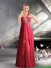 New Style Empire Chiffon 2015 Beading Junior Dress with One Shoulder
