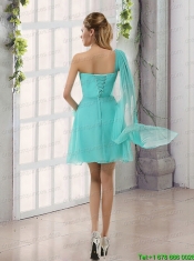 One Shoulder A Line Beading and Ruching Prom Dress with Lace Up