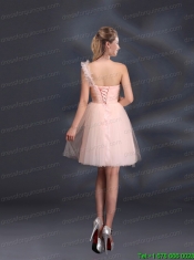 One Shoulder A Line Tulle Junior Dresses with Hand Made Flowers