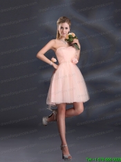 One Shoulder A Line Tulle Junior Dresses with Hand Made Flowers