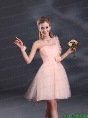 One Shoulder A Line Tulle Junior Dresses with Hand Made Flowers