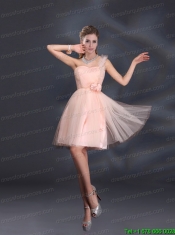 One Shoulder A Line Tulle Junior Dresses with Hand Made Flowers