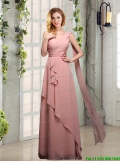 One Shoulder Empire 2015 Bridesmaid Dresses with Ruching