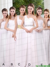 One Shoulder Empire Ruching Sequins White Prom Dresses