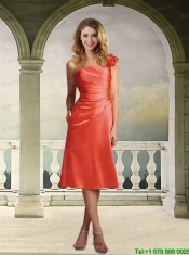 One Shoulder Ruching Column Prom Dress with Tea Length