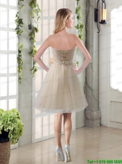 Popular Champagne Strapless Princess Bowknot Sexy Prom Dresses for 2015