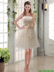 Popular Champagne Strapless Princess Bowknot Sexy Prom Dresses for 2015